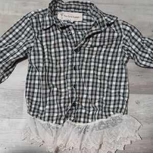 Kids Plaid Shirt with Lace Trim - Button Down